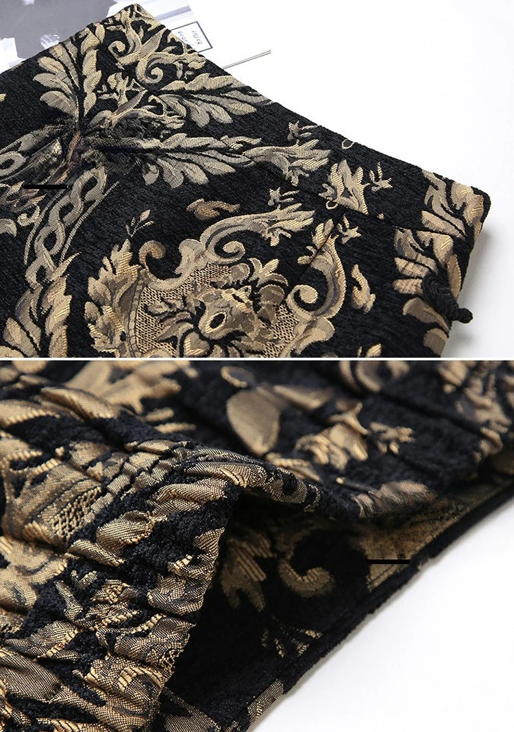 Luxurious Women's Black and Gold Skirts, A Stylish and Elegant Knee-length Dress with A Slit on The Right Side.