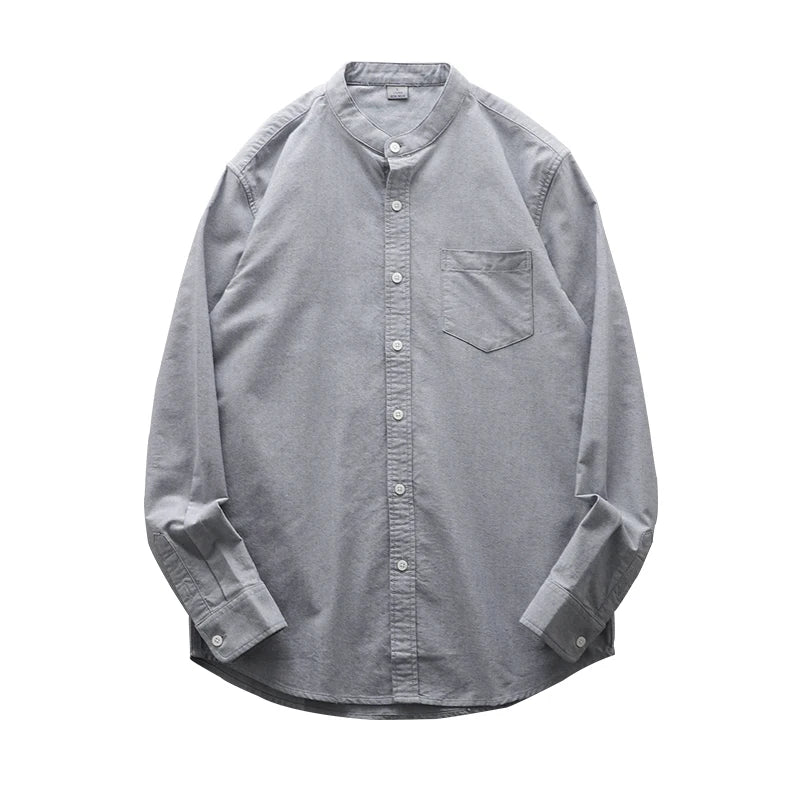 DUKEEN Stand Collar Shirt Men Business Commuter Tops Cotton Casual Long-Sleeved Solid Color Oxford Spinning Shirt Jacket