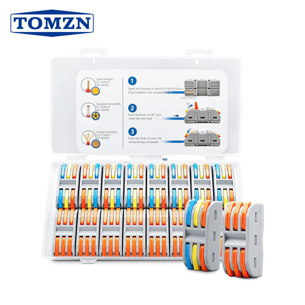 TOMZN 16PCS Lever Wire Connectors 3 In 3 Out Quick Splicing Terminal Blocks 32A 250V for 28-12AWG Solid Stranded Flexible Wires
