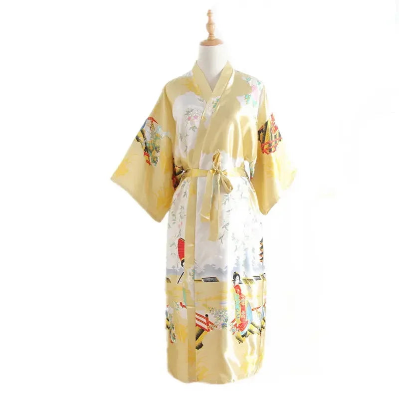 Vintage Ethnic Style Casual Print Elegant Bathrobe Women's Sleep Bathrobe Faux Silk Robes for Women Clothing Fashion Clothes