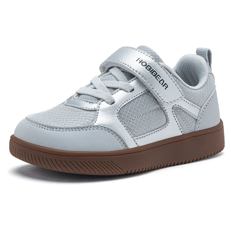 HOBIBEAR Toddler Kids Wide Toe Shoes Hook-Loop Minimalist Sneakers Lightweight Artificial Leather Mesh Walking Shoes