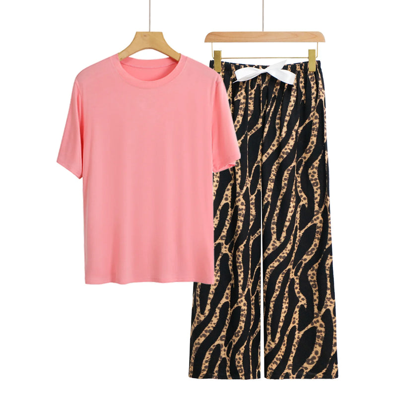 Pyjamas Femmes New Loungewear Women's Pajamas With Pants Set Spring Summer Modal Sleepwear Pijama Suit Loose Home Wear Clothes