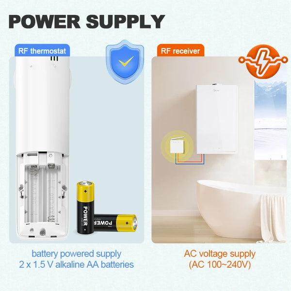 ទែម៉ូស្តាតឌីជីថលឥតខ្សែ RF WiFi 220V Smart Home Tuya ថ្ម Thermoregulator សម្រាប់កំដៅទឹកឡចំហាយឧស្ម័ន និង Actuator Alexa