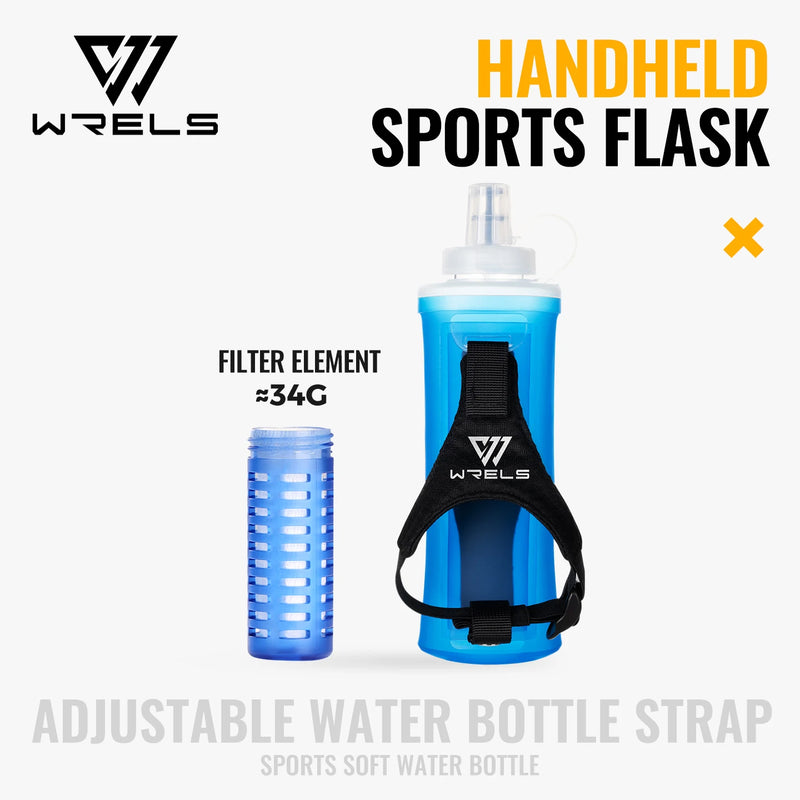 WRELS Sports Soft Water Bottle BPA Free Hydration Flask TPU Collapsible Squeeze Running Hiking Outdoor Marathon Handheld Kettle