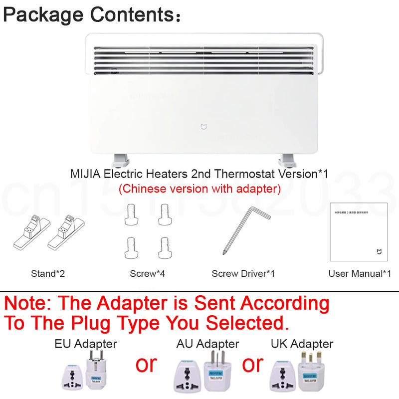 MIJIA Electric Heaters 2nd Thermostat Version,2200W Power,3 Heat Settings,Multiple Safety Feature,CN Version With Adapter