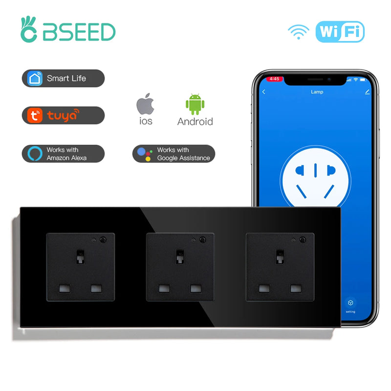 BSEED UK Standard Wifi Smart Socket Smart Double Electric Power Outlets Support Tuya Smart Iife Alexa Control 13A