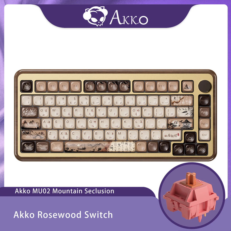 Akko MU02 75% Mountain Seclusion Wooden Mechanical Keyboard RGB Hot-swappable BT5.0/2.4G Wireless & Type-C Wired Gaming Keyboard