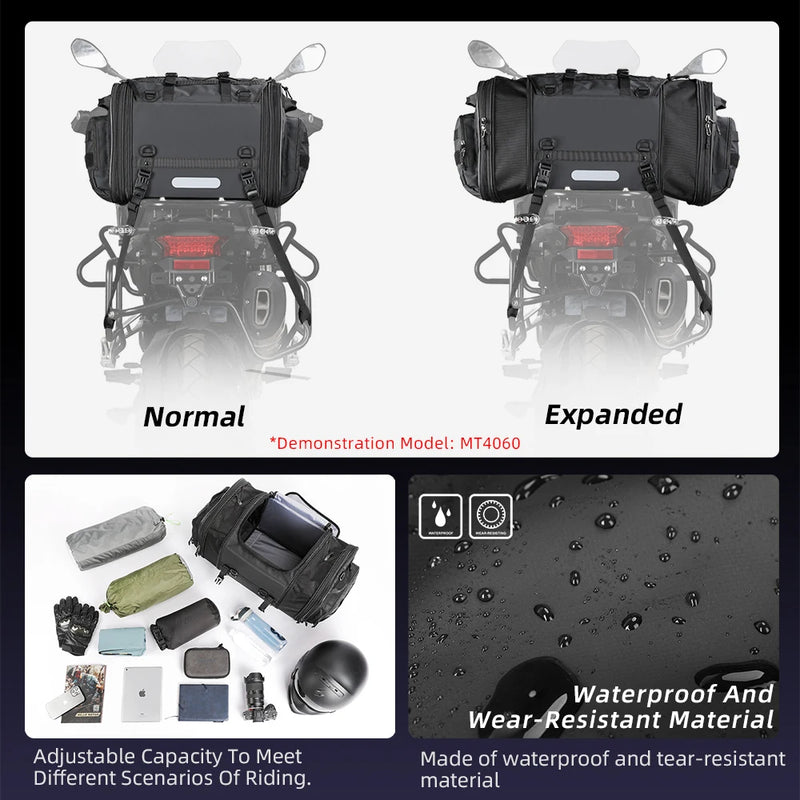 Rhinowalk Motorcycle Tail Bag Back Seat Case Waterproof 19-80L Expandable Storage Motor Saddle Bag Luggage Pannier 1 Piece