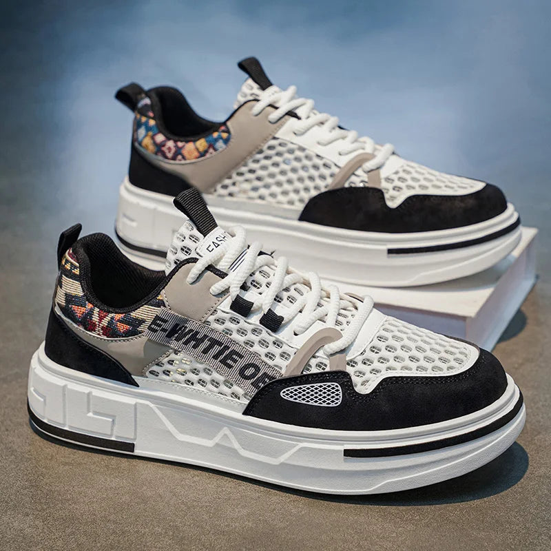 Men's mesh breathable hollow casual shoes summer new soft-sole outdoor walking shoes fashion lightweight flat sports board shoes