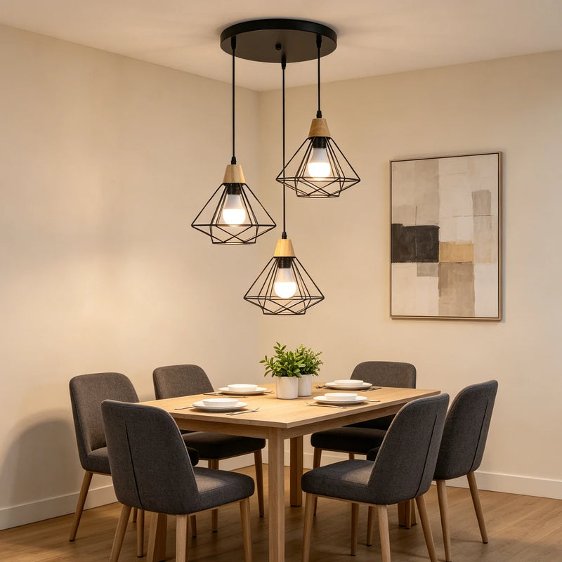 3-Light Chandelier Farmhouse Kitchen Island Pendant Light Fixture Industrial Hanging Pendant Lighting for Dining Room Bedroom
