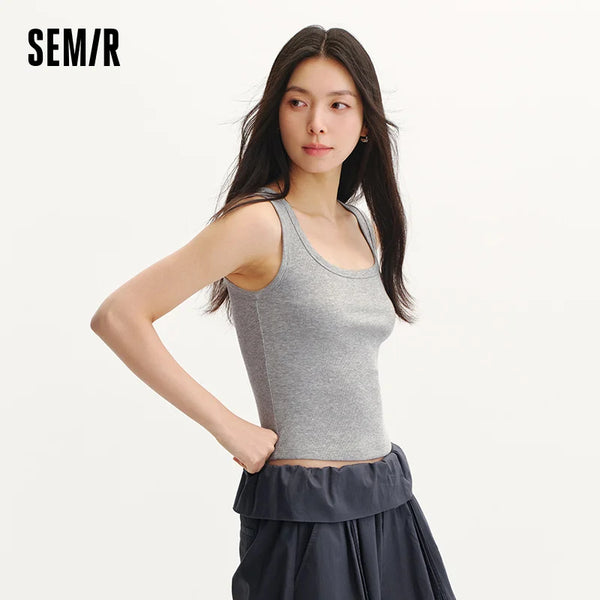 អាវខ្លី Semir សម្រាប់នារី 2026 កខ្លីរាងអក្សរ U ត្រជាក់ស្រួល ស្លីម សាមញ្ញ ពាក់បានច្រើនយ៉ាងជារៀងរាល់ថ្ងៃ