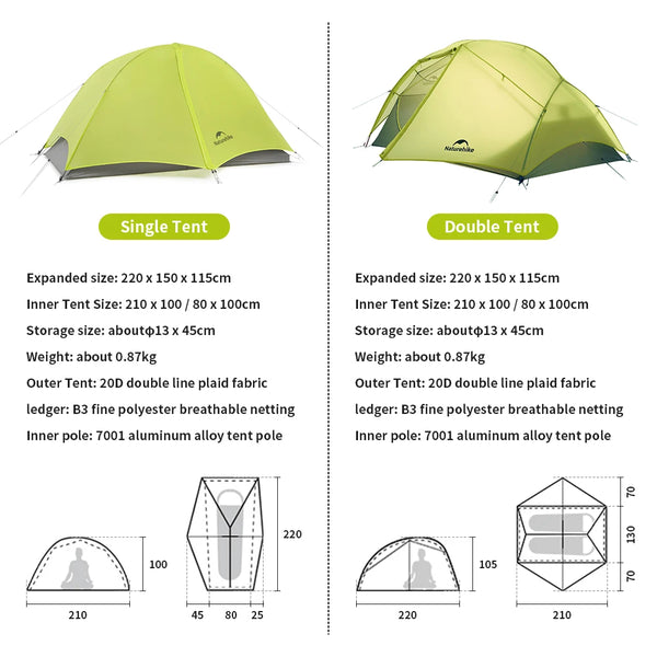 តង់ Naturehike Trails EXT សម្រាប់ឡើងភ្នំ បោះតង់ក្រៅផ្ទះ ពាក់ពេញមួយយប់ ការពារទឹក ការពារព្យុះ តង់ឡើងភ្នំសម្រាប់មនុស្សម្នាក់ ការពារកម្តៅថ្ងៃ