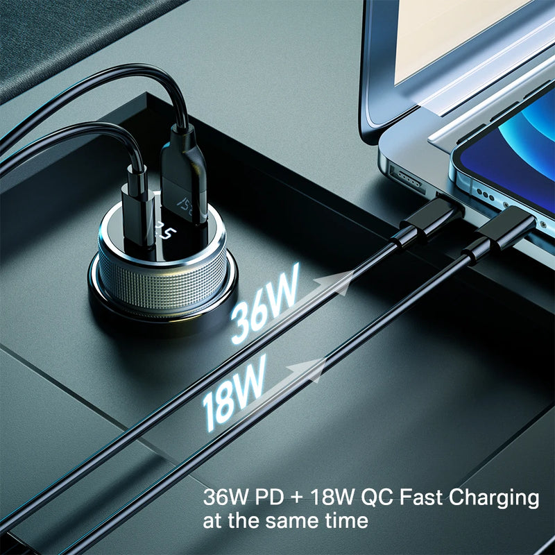 ឆ្នាំងសាករថយន្ត USB 54W Quick Charge 3.0 សាកថ្មលឿន Type C QC PD3.0 អាដាប់ទ័រឆ្នាំងសាកទូរស័ព្ទចល័តសម្រាប់ iPhone Xiaomi Samsung Huawei