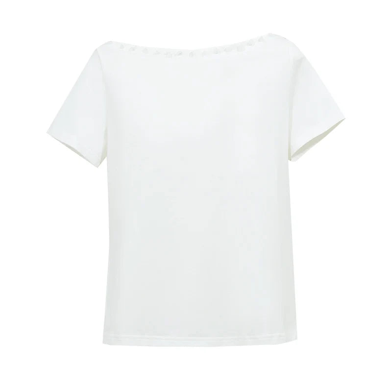 Amii Off Shoulder Women's T-Shirt 2026 Summer New Short Sleeve Stretch Cotton Tee Casual Solid Versatile Top For Women 12612008