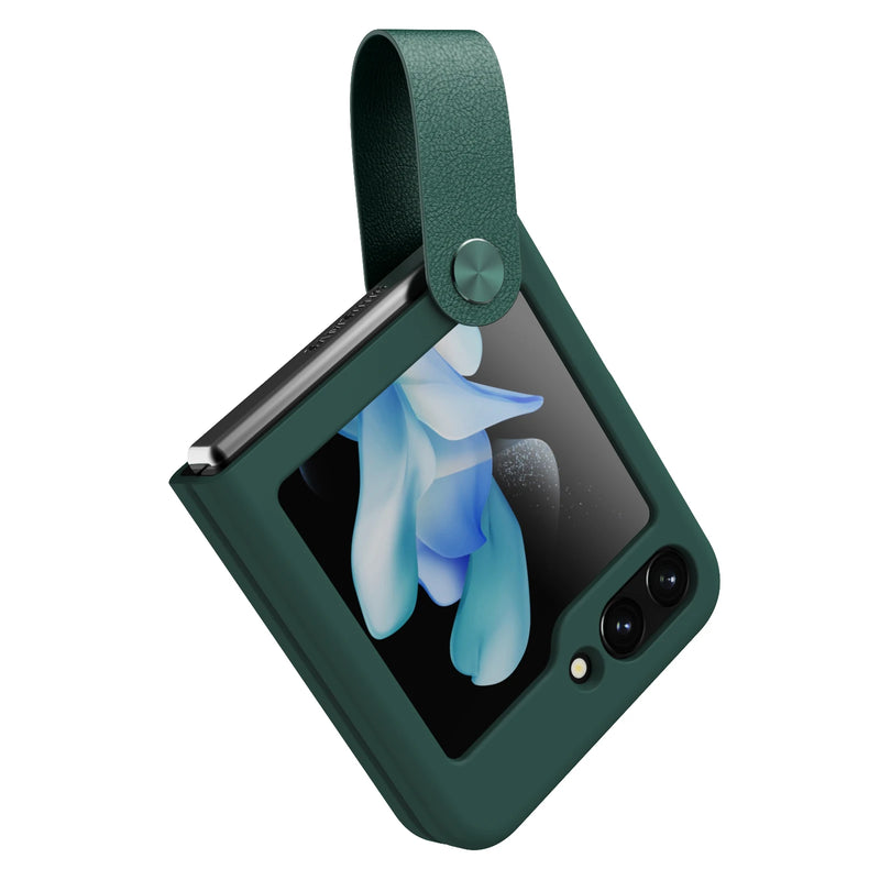 For Samsung Galaxy Z Flip 5 Case For Z Flip 5 Case NILLKIN Finger Strap Liquid Silicone Folding Case with Kickstand For Z Flip 5