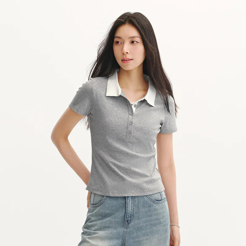 Semir Women Polo Shirt Mesh Bow Fake Two Piece Cool Feeling Petite Sexy 2026 Summer Casual Fashion Top