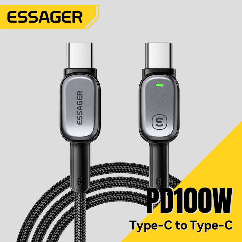 ខ្សែសាក Essager LED 100W ប្រភេទ C ទៅប្រភេទ C សម្រាប់ iPhone 16 15 Xiaomi Huawei 5A/3A PD សាកថ្មលឿនសម្រាប់ Macbook iPad Pro ថេប្លេត កុំព្យូទ័រយួរដៃ