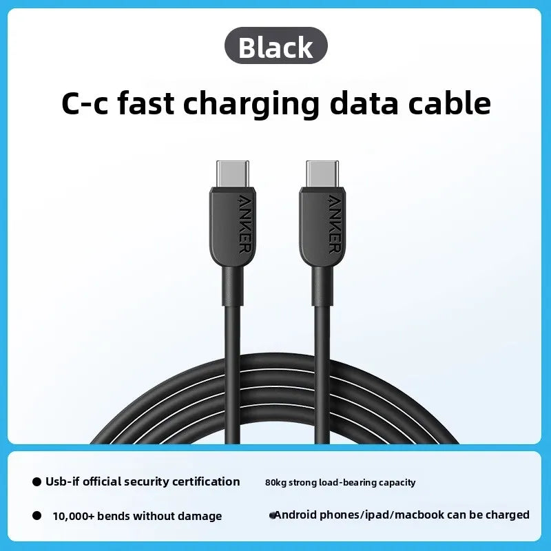 ខ្សែសាកទិន្នន័យ Anker ប្រភេទ C ពីរ ស័ក្តិសមសម្រាប់ទូរស័ព្ទ MacBook និង Huawei ក្បាលពីរ សាកថ្មលឿន 81E2 សម្រាប់ម៉ូតូ គ្រឿងអេឡិចត្រូនិច