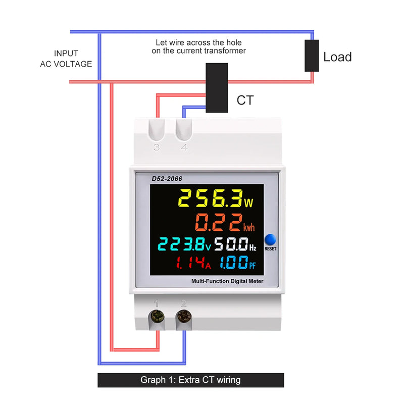 TOMZN 6IN1 DIN Rail AC Monitor 110V 220V 380V 100A Voltage Current Power Factor Active kWh Electric Energy Frequency Meter