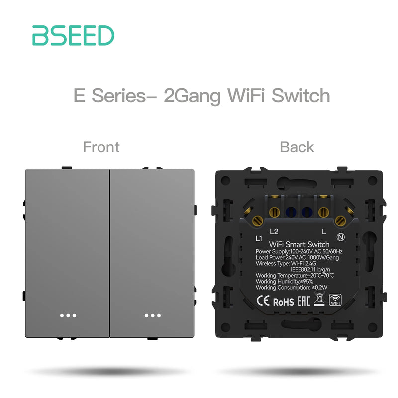 BSEED 1/2/3/4Gang WIFI Button Switch Part Plastic Frame Smart Dimmer Curtain Switch Function DIY Part Smart Socket Combination
