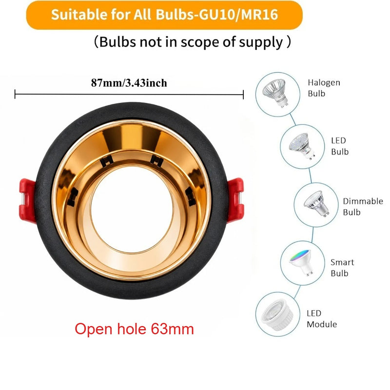 JOYINLED Round Recessed Ceiling Spot Light Frame 1/4PCS, 63mm Cutout GU10 MR16 Downlight Bulb Holder Spotlight