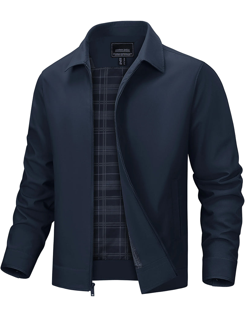 TACVASEN 2026 Men's Lightweight Jacket Water-repellent Windbreaker for Fall Winter Solid Color Fashion Patchwork Lining Overcoat