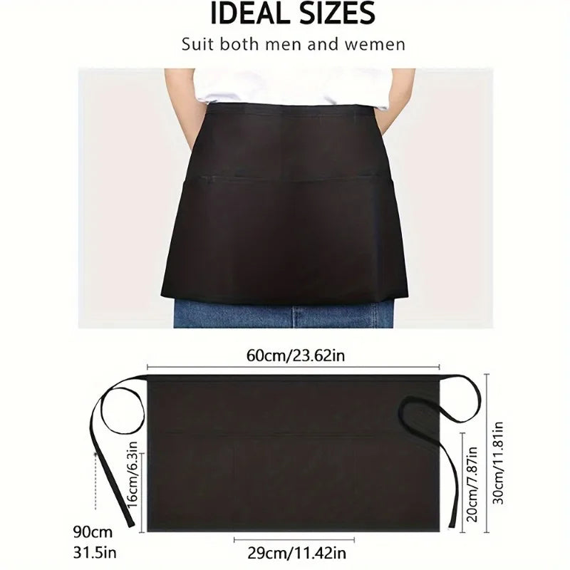 1PC Half Waist Apron with 3 Pockets, Server Apron for Commercial Catering, Coffee Shop & Craft Use. kitchen, aprons.