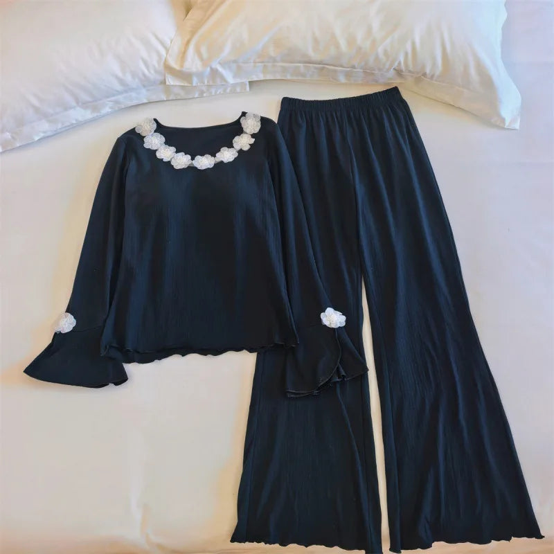 Spring Autumn Women's Pajamas New Homewear Suit Winter Sleepwear Set Cotton Long Sleeve Sleeping Home Clothes Breast Pad Suit