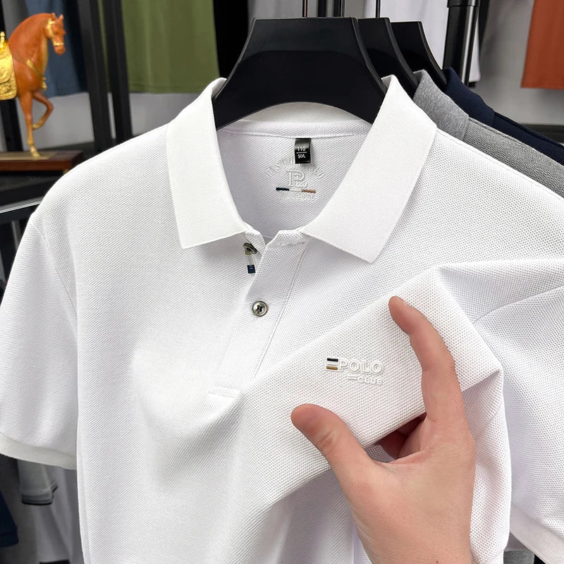 Luxury Men Short-Sleeved Polo Shirt Lapel Button Letter Print British Style Summer New Business Casual Breathable Men's Clothing