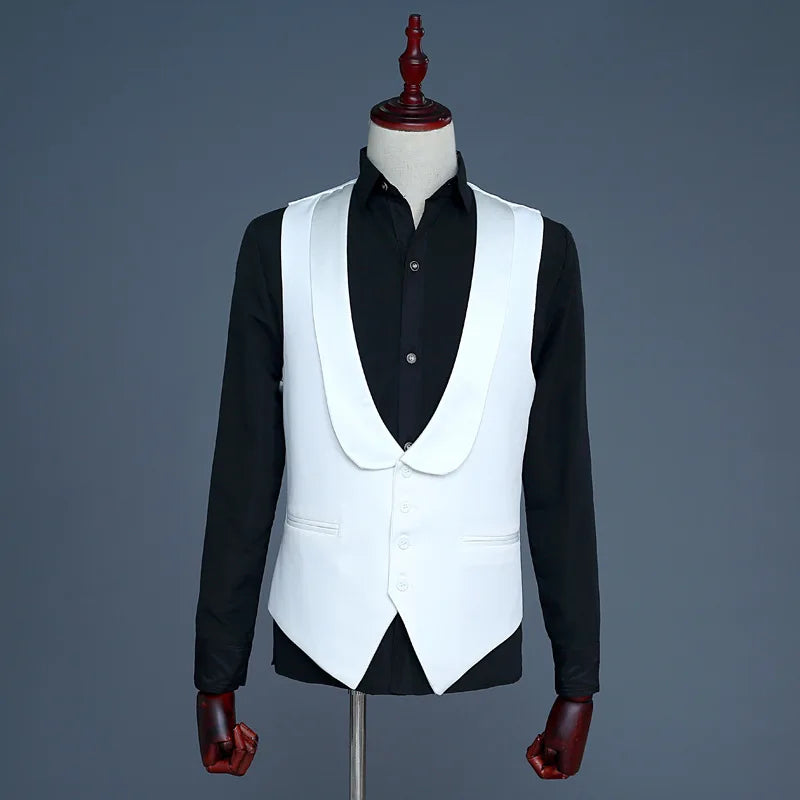 2026 Men's White Sleeveless V-neck Vests, Single-breasted Fashion Slim Vest Men Wedding Party Waistcoat,Size M,L,XL,XXL,3XL,4XL