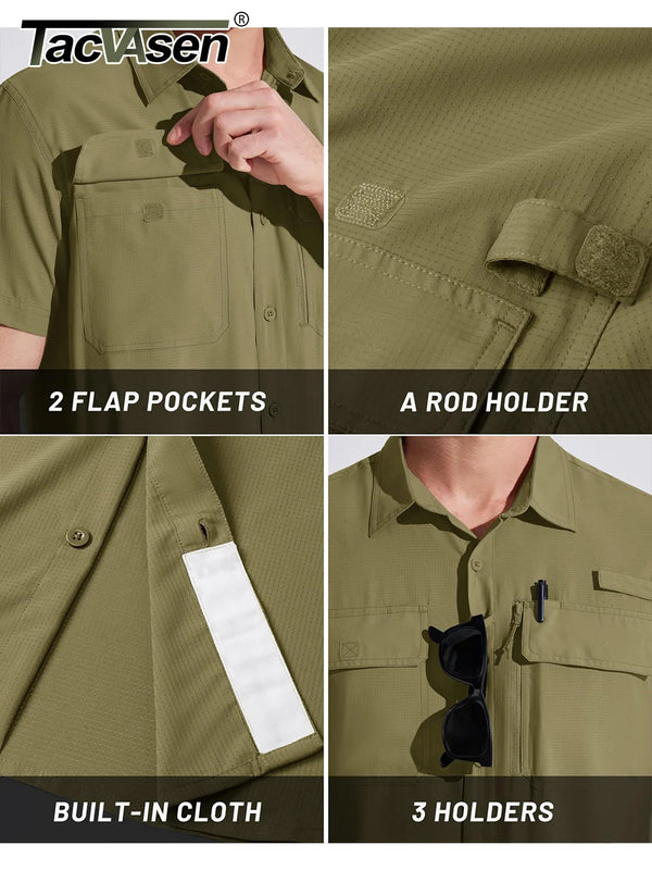 TACVASEN Short Sleeve Fishing Shirts Men's UPF 50+ Sun Protection Cargo Work Shirts Mesh Breathable Quick Dry Hiking Shirts Man