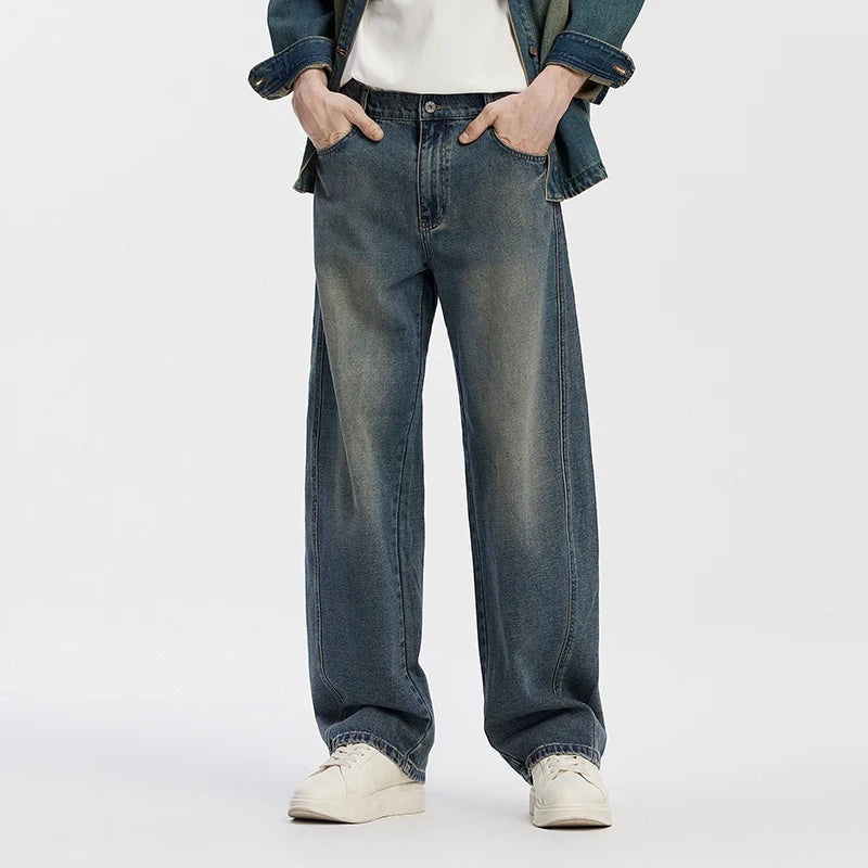 Semir Men Jeans Loose Curved Barrel Leg Retro Washed Street Casual Style Autumn Denim Pants Urban Daily Wear 2026