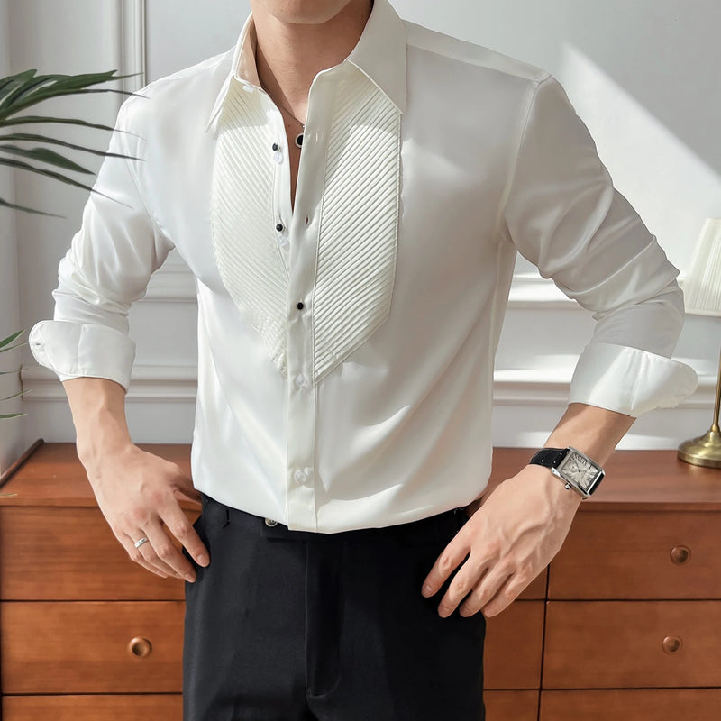 British Style Men's Long Sleeve Shirt: Trendy, Handsome, Casual & Notched Collar, Embracing French Elegance