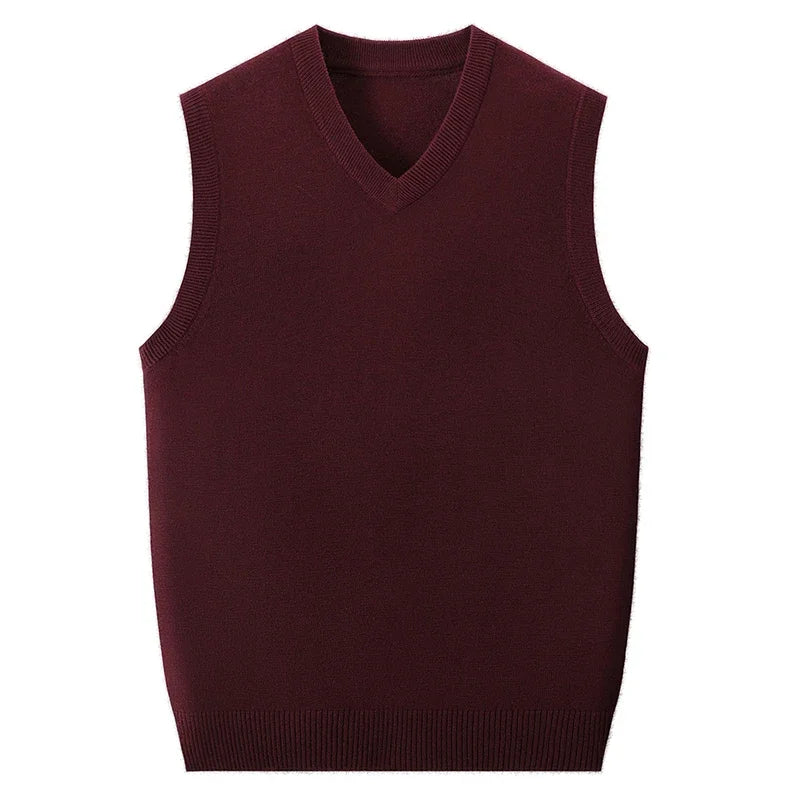 V Neck Sleeveless Wool Knit Vest For Men Soft Handfeel Knitwear Business Formal Sweater Tank Top Autumn Layering Clothes