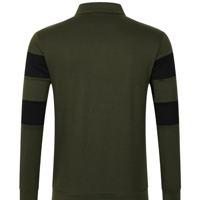 Long-Sleeve Polo Shirt Men's, Black White Stripe, Casual Spring Autumn, S-3XL