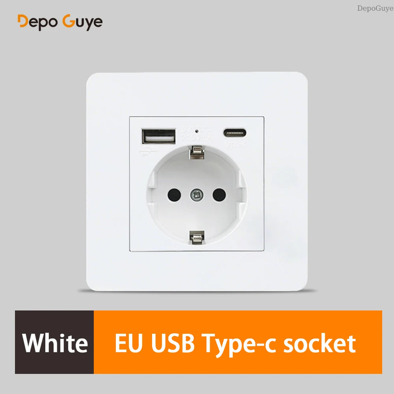 Retro EU French Standard Metal Double USB Wall Power Socket,Brushed Stainless Steel Antique Outlet with Type-c Usb Charing Port