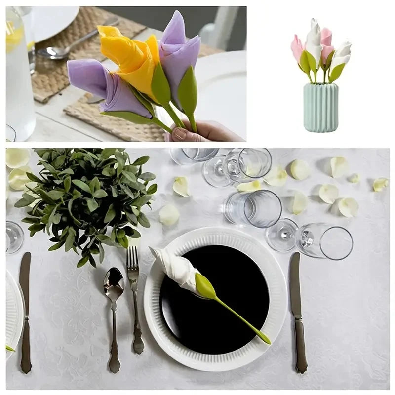 10pcs Elegant Floral Napkin Rings, Green PP for Wedding Party Dining Decor, Durable & Easy-to-Use | ចិញ្ចៀនកន្សែងរូបផ្កាដ៏ស្រស់ស្អាត ១០គ្រឿង, ជ័រ PP ពណ៌បៃតង សម្រាប់តុបតែងតុអាហារក្នុងពិធីអាពាហ៍ពិពាហ៍, ធន់ និងងាយស្រួលប្រើ