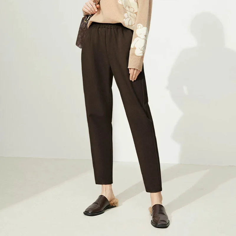Amii Minimalism Casual Pants Women Fashion High Waist Wool Pants Elastic Sport Straight Pant Female Bottoms Trousers 12130296