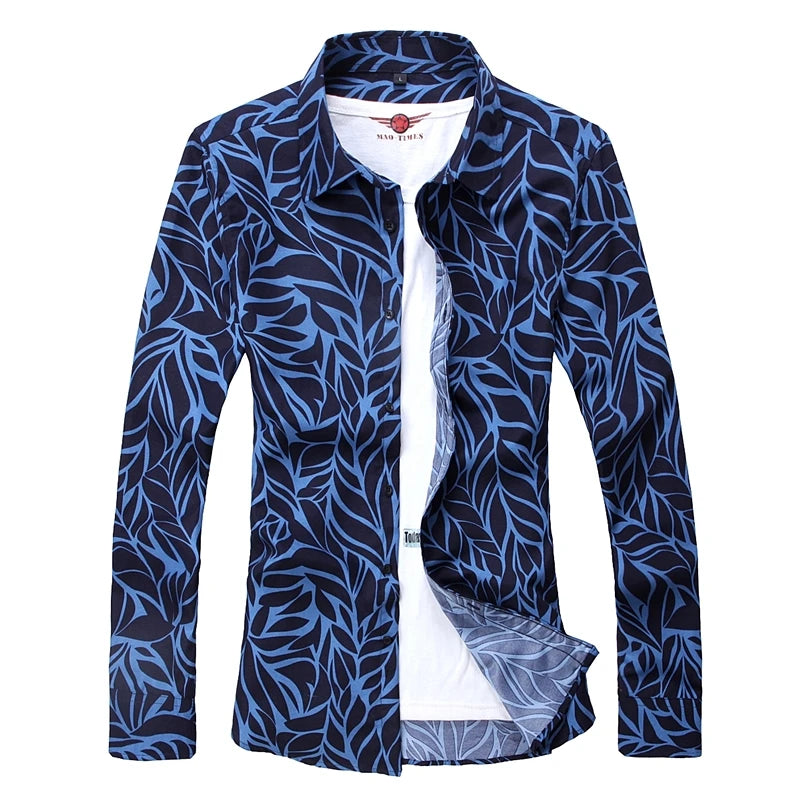 Men's Large Size Long Sleeve Printed Shirts, Single Breasted Lapel Shirt, Business Casual Camisas Para Hombre