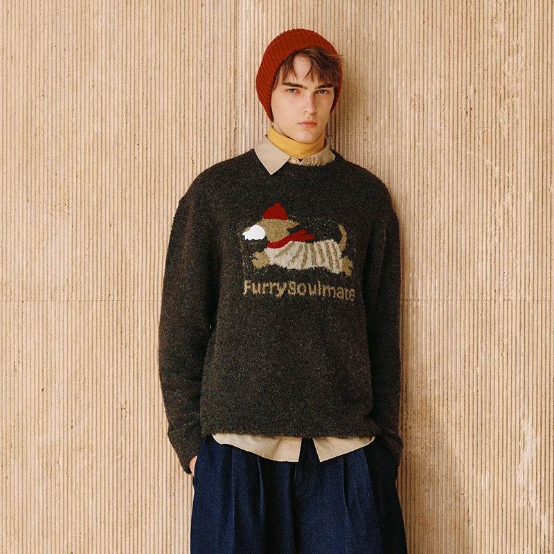 Semir Knitted Sweater Men Winter Cute Pet Jacquard Knitwear 2025 New American Retro Trendy Loose Pullover Sweater Men'S Wear