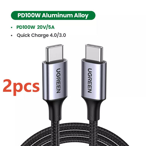 UGREEN 2 Pack USB Type C to USB C Cable PD 100W 60W Charging Cable for Macbook Xiaomi Samsung Fast Charger 2pcs 1m 1.5m 2m USB C 2 Pack - 100W Metal CHINA