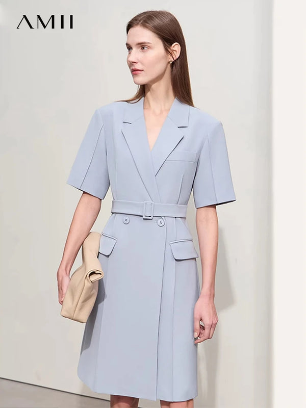 រ៉ូប Amii Minimalism Blazer សម្រាប់ស្ត្រីឆ្នាំ ២០២៤ រដូវស្លឹកឈើជ្រុះថ្មីកអាវបត់ចុះជាមួយខ្សែក្រវ៉ាត់ដៃខ្លីឈើចាក់ធ្មេញរ៉ូបបត់ ១២៤៤១១៩៨
