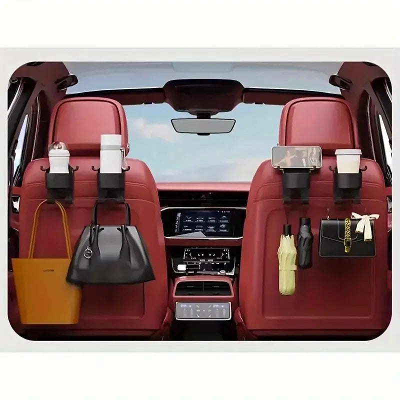 1/2Multifunctional car storage rack with hooks、Cup holder and storage box - Durable and sturdyPPMaterial, for seat back Aniline