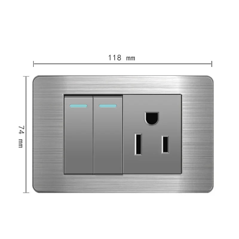 American Standard Wall Light Switch Power Socket Universal Plug with usb US Stainless Steel 2way Socket Panel 118*74m Computer