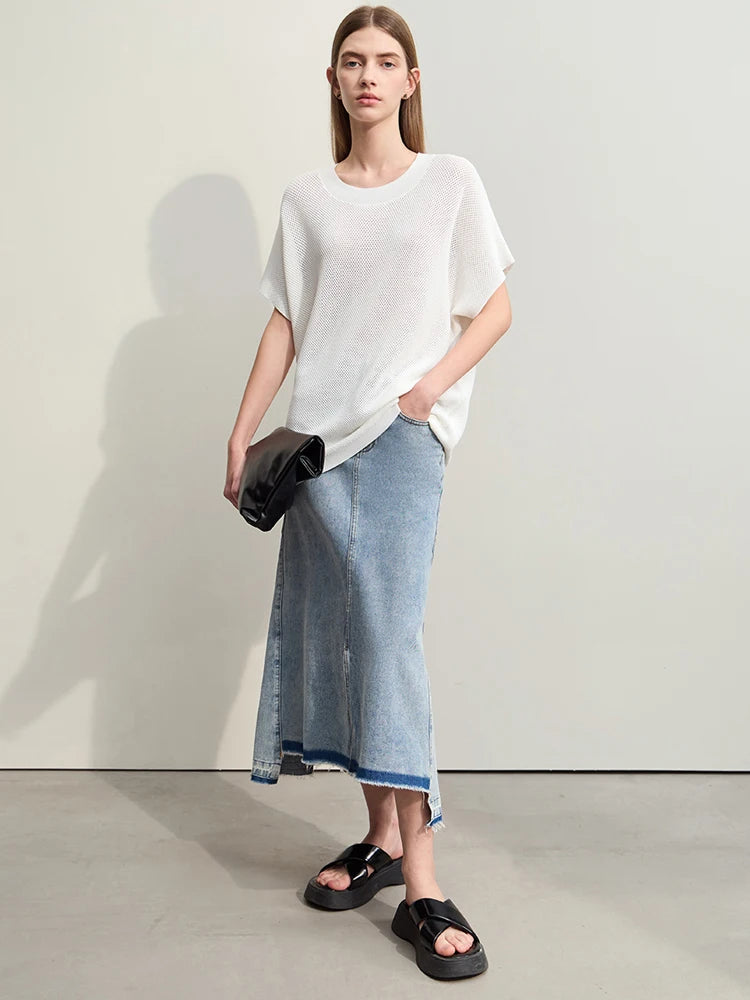 អាវយឺតប៉ាក់ AMII Minimalism សម្រាប់ស្ត្រីឆ្នាំ ២០២៥ រដូវក្តៅថ្មីធម្មតាកមូលរោមចៀមប្រហោងរលុង Streetwear កំពូលទាន់សម័យ 12442024