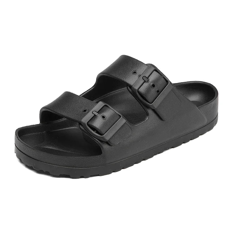 Summer Women Classic Slides Slippers Slip on Beach Sandals With Double Buckle Comfort Lightweight EVA