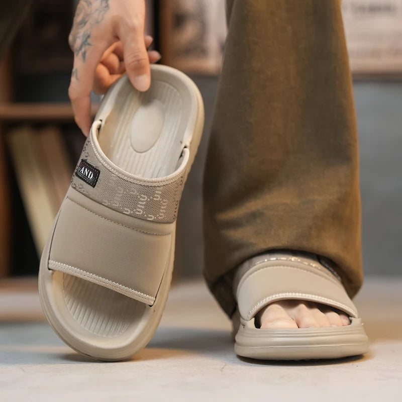 Men's one strap slides slippers summer breathable light anti slip comfort outdoor beach walking soft sole youth casual slippers