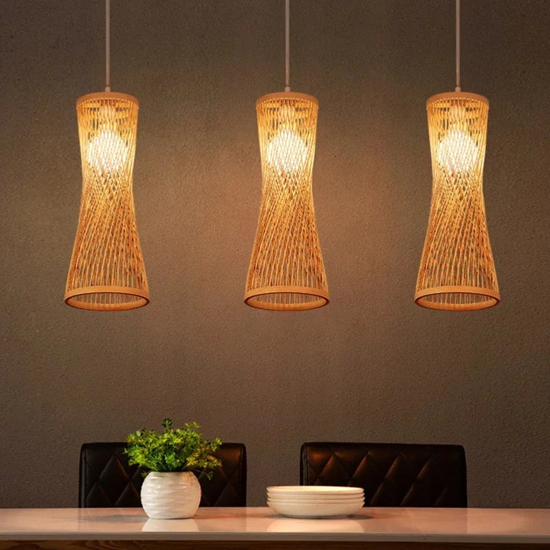 JOYINLED Japanese Style Bamboo Pendant Lamp Hand Woven Bamboo Art Lamp Shade for Chandelier Table Lamp Home Decor Light Fixture