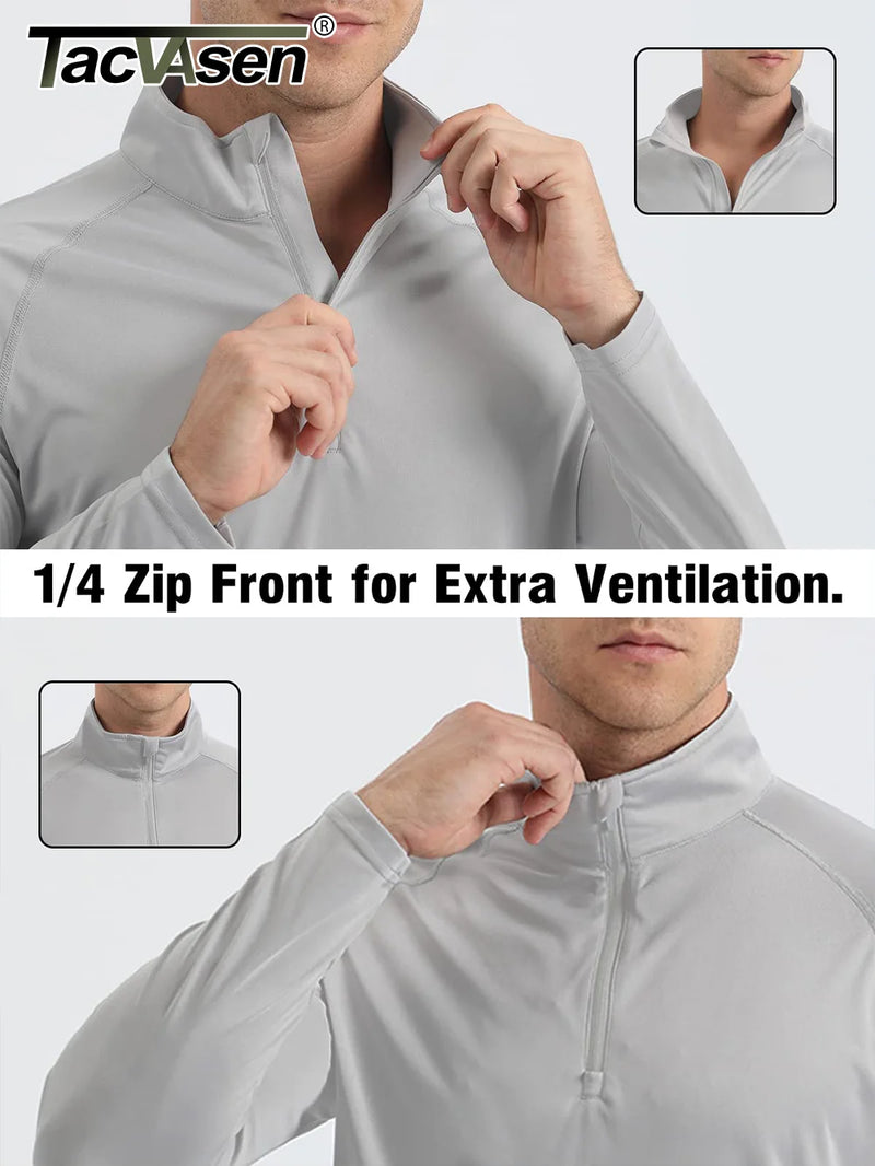 TACVASEN UPF 50+ T-shirts Men's 1/4 Zip UV Protection Long Sleeve T Shirts Fishing Hiking Performance Tee Shirts Pullover Tops
