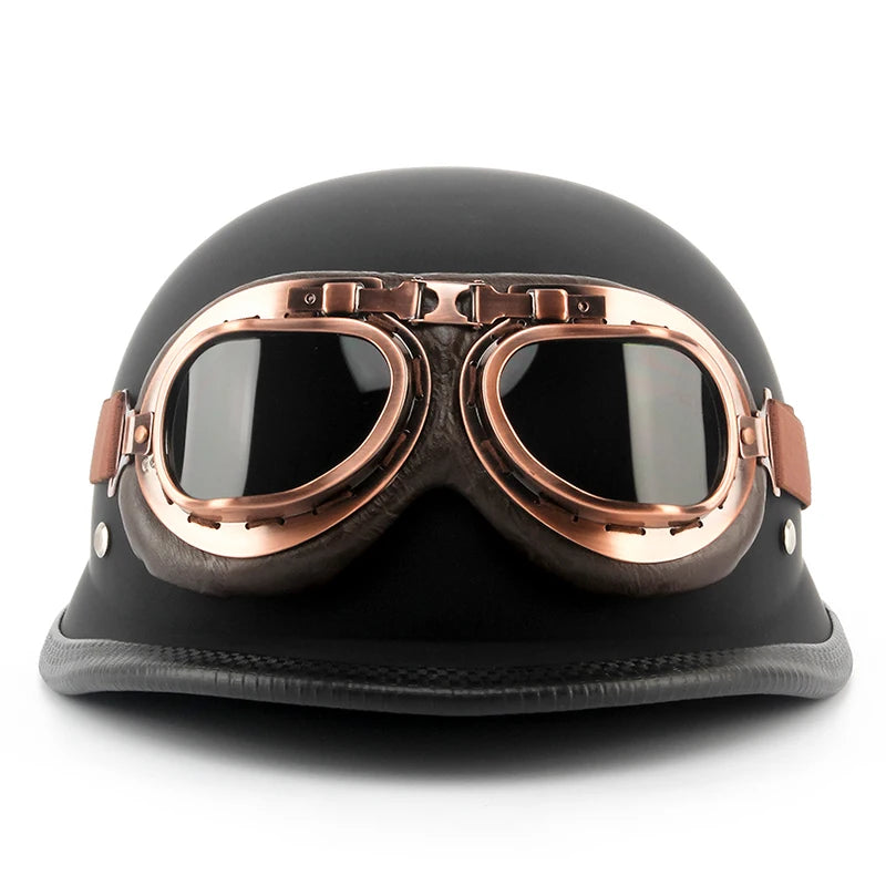 World War II German motorcycle helmet Motorcross Capacete retro half helmet matte bright black plating anti-carbon fiber ABS